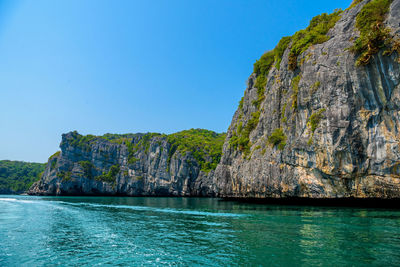 Scenic view of sea against clear blue sky