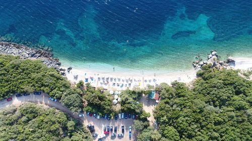 High angle view of city at seaside