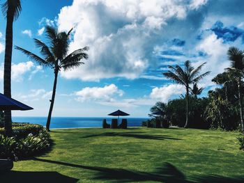 Scenic view of sea against cloudy sky