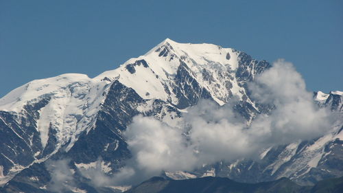 Scenic view of snowcapped mountains against sky