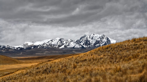 Scenic view of snowcapped mountains against sky