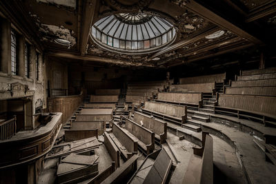 Abandoned benches in auditorium