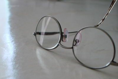 Close-up of eyeglasses on table