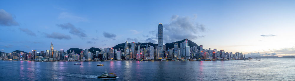 Victoria harbor view at dusk, hong kong