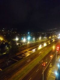 High angle view of illuminated street light at night