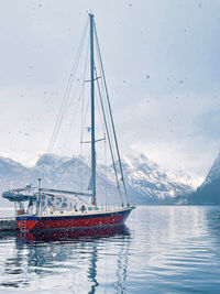 Boat in sea against sky