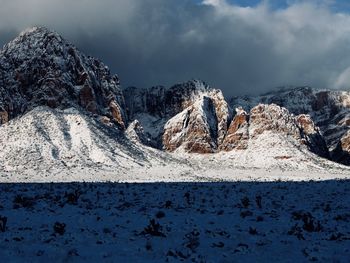 Scenic view of snowcapped mountains against sky