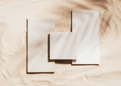 High angle view of blank adhesive note on table