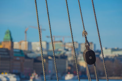 Close-up of swing against clear sky