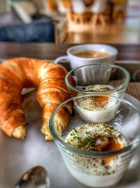 Close-up of breakfast served on table