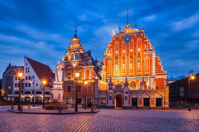 Illuminated buildings in city