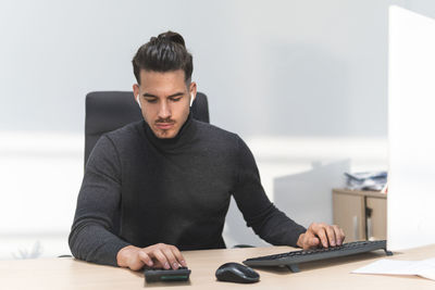 Man working on table