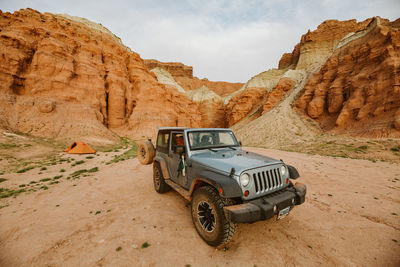 Car camping in an open camping zone at goblin valley state park utah