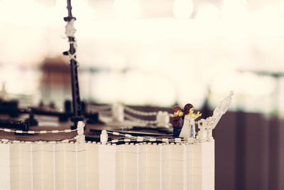 Close-up of stacked stack on table