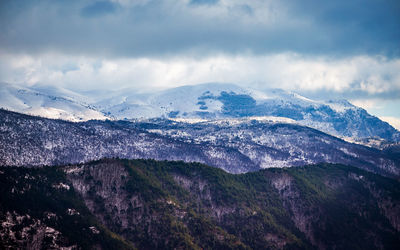 Scenic view of snowcapped mountains against sky