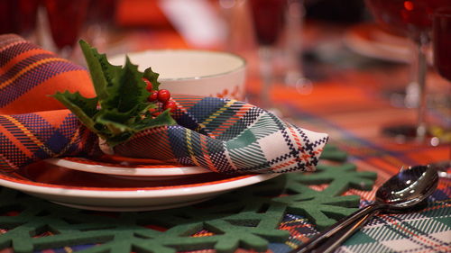 Close-up of food in plate on table