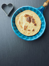 High angle view of breakfast on table