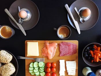 High angle view of breakfast on table