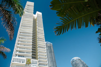 Low angle view of modern building against clear sky