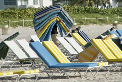 Empty chairs and tables in park