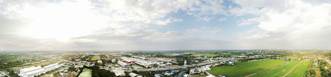 High angle view of cityscape against sky