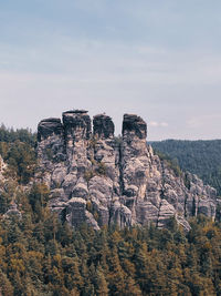 Rock formations on landscape against sky