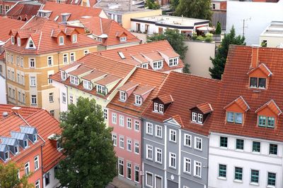 High angle view of buildings in city