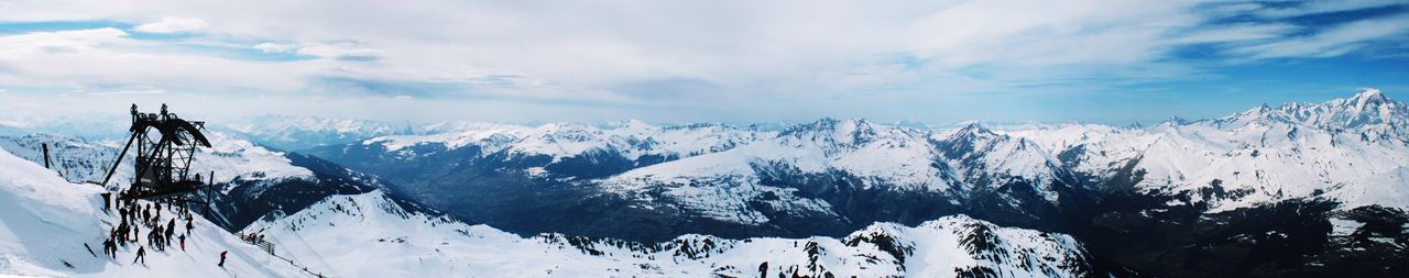 Scenic view of snowcapped mountains against sky