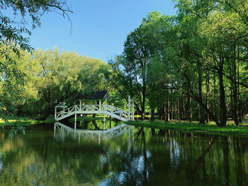 Bridge over lake against sky