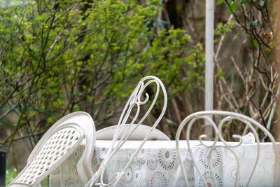 Close-up of chair in park