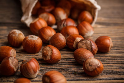 Close-up of chestnuts on table