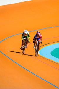 High angle view of bicycle with umbrella