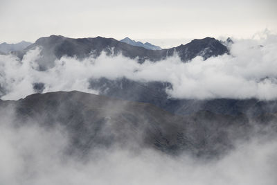 Scenic view of mountain range against clear sky