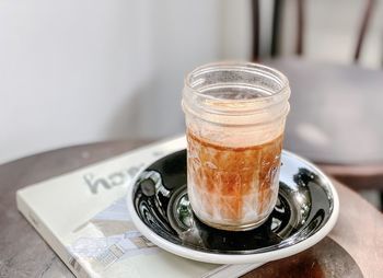 Close-up of coffee served on table