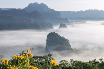 Scenic view of mountains against sky