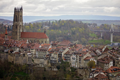 High angle view of townscape against sky