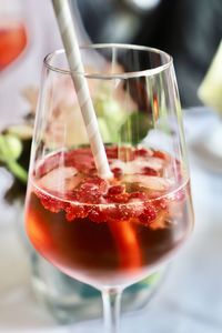 Close-up of beer glass on table