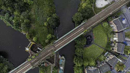 High angle view of buildings in city
