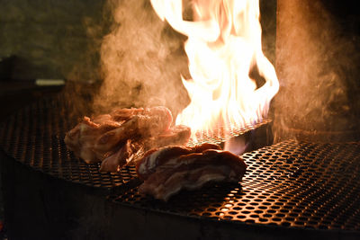 Close-up of food on barbecue grill