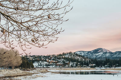 Scenic view of snowcapped mountains against sky during winter