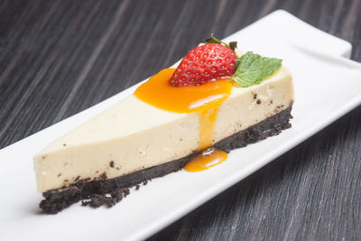 Close-up of cake served on plate