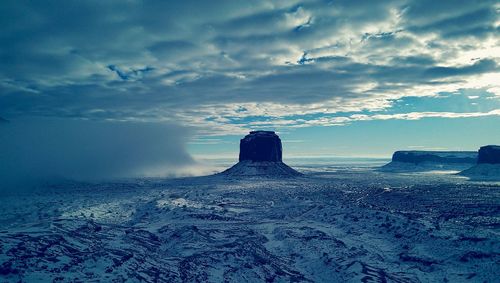 Scenic view of landscape against cloudy sky