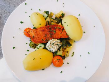 High angle view of fish in plate