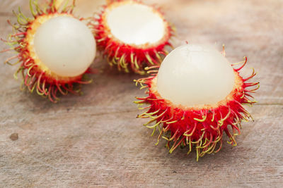 High angle view of fruits on table