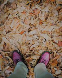 Low section of person standing on tiled floor