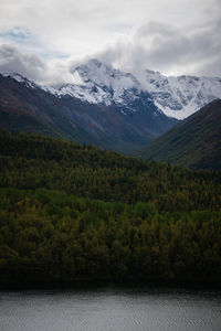 Scenic view of snowcapped mountains against sky