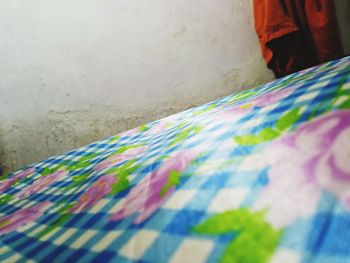 High angle view of woman against wall