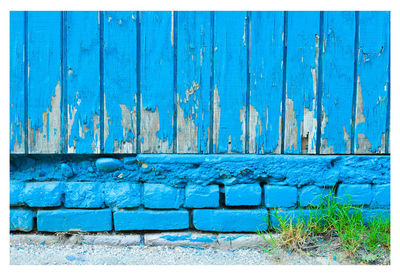 Close-up of blue wooden wall