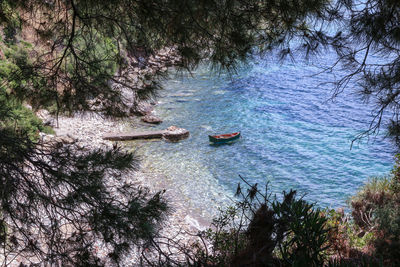 High angle view of boats in sea