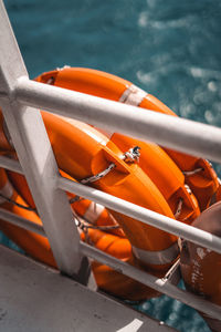 High angle view of rope on boat